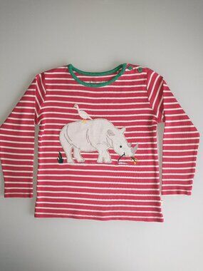 Frugi Organic Cotton Rhino Applique Red Stripe Long Sleeve Shirt 3-4T  98-104 cm